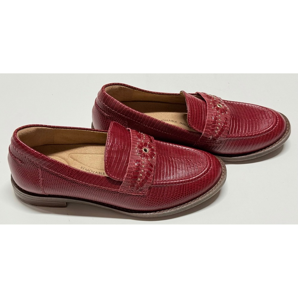 Brioso Red Lizard Embossed Penny Loafers Studded Comfort Flats Womens 8.5M